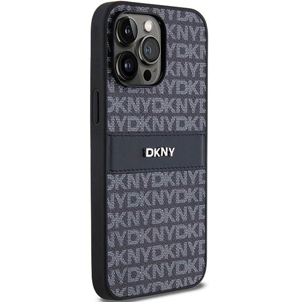 DKNY Leather Mono Stripe & Metal Logo case for iPhone 14 Pro Max - blackeng