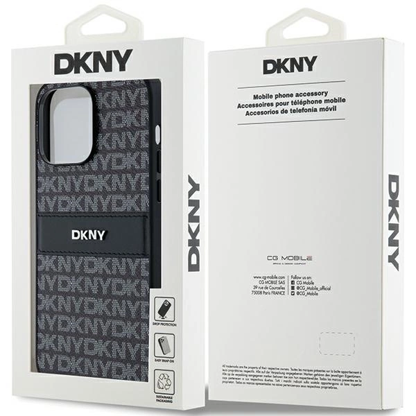 DKNY Leather Mono Stripe & Metal Logo case for iPhone 14 Pro Max - blackeng