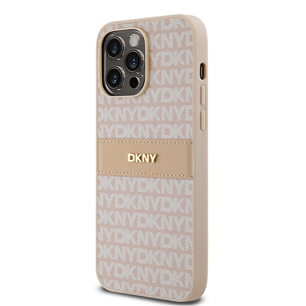 DKNY Leather Mono Stripe & Metal Logo case for iPhone 14 Pro Max - pinkeng