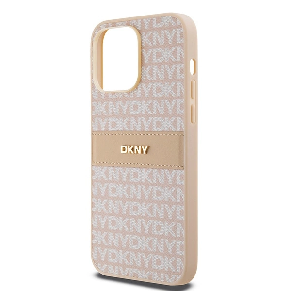 DKNY Leather Mono Stripe & Metal Logo case for iPhone 14 Pro Max - pinkeng