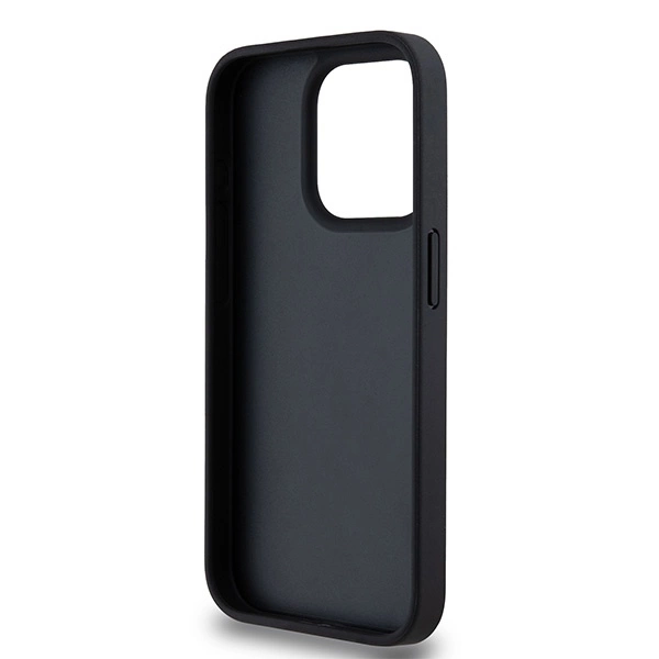 DKNY Leather Checkered Mono Pattern & Printed Stripes iPhone 15 Pro Case - Blackeng