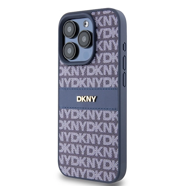 DKNY Leather Mono Stripe & Metal Logo case for iPhone 15 Pro - blueeng