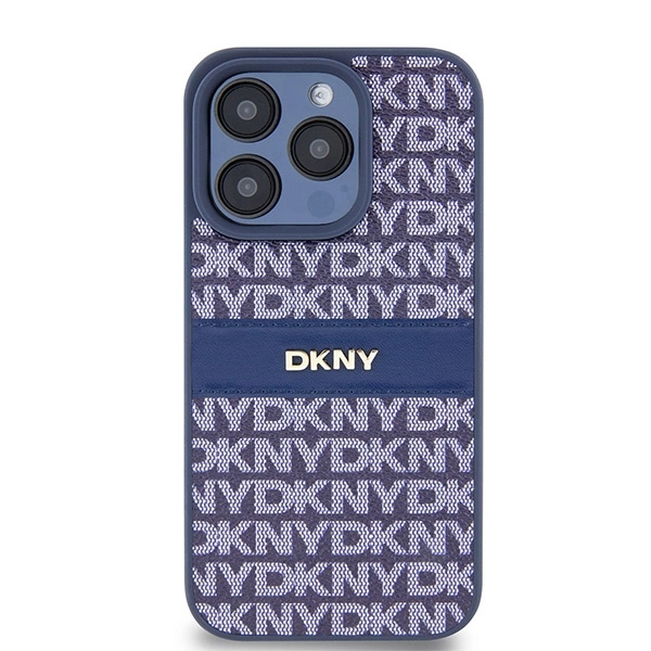 DKNY Leather Mono Stripe & Metal Logo case for iPhone 15 Pro - blueeng