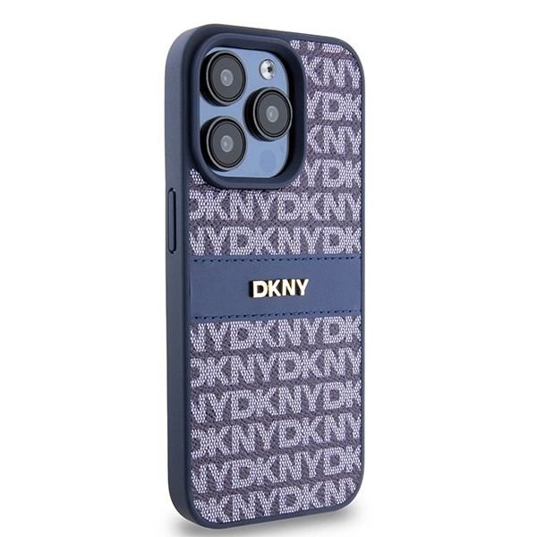 DKNY Leather Mono Stripe & Metal Logo case for iPhone 15 Pro - blueeng