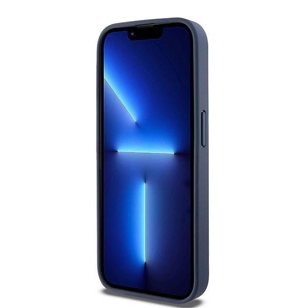 DKNY Leather Mono Stripe & Metal Logo case for iPhone 15 Pro - blueeng