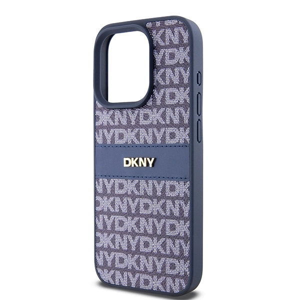 DKNY Leather Mono Stripe & Metal Logo case for iPhone 15 Pro - blueeng