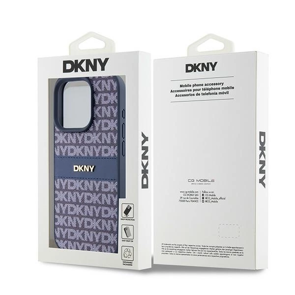 DKNY Leather Mono Stripe & Metal Logo case for iPhone 15 Pro - blueeng