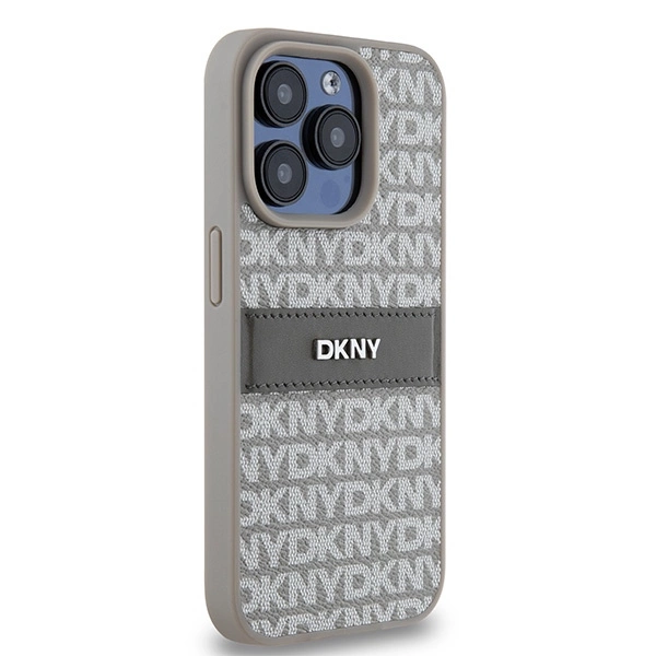 DKNY Leather Mono Stripe & Metal Logo case for iPhone 15 Pro - beigeeng