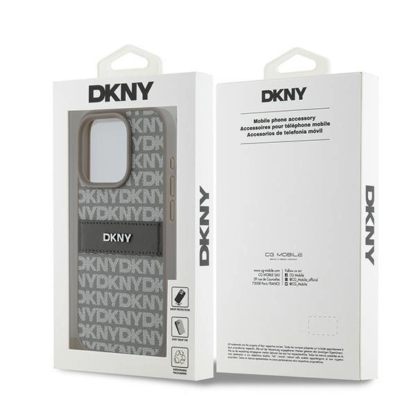 DKNY Leather Mono Stripe & Metal Logo case for iPhone 15 Pro - beigeeng