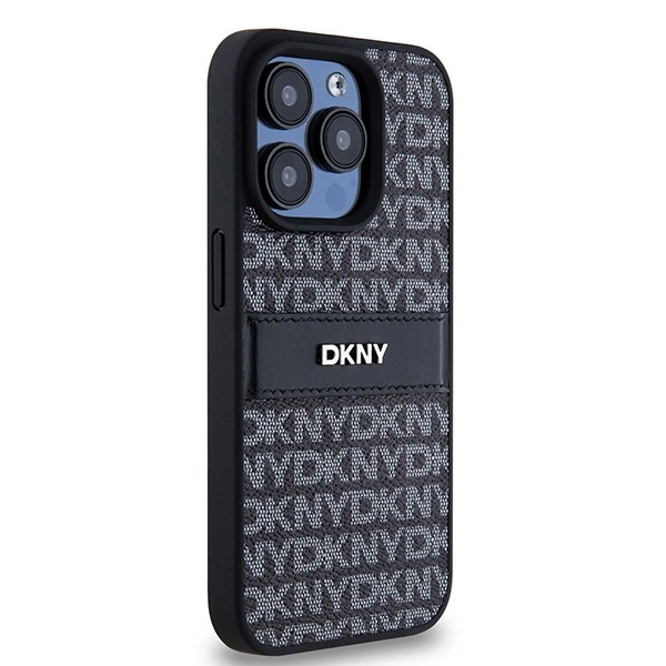 DKNY Leather Mono Stripe & Metal Logo case for iPhone 15 Pro - blackeng
