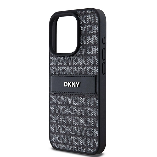 DKNY Leather Mono Stripe & Metal Logo case for iPhone 15 Pro - blackeng