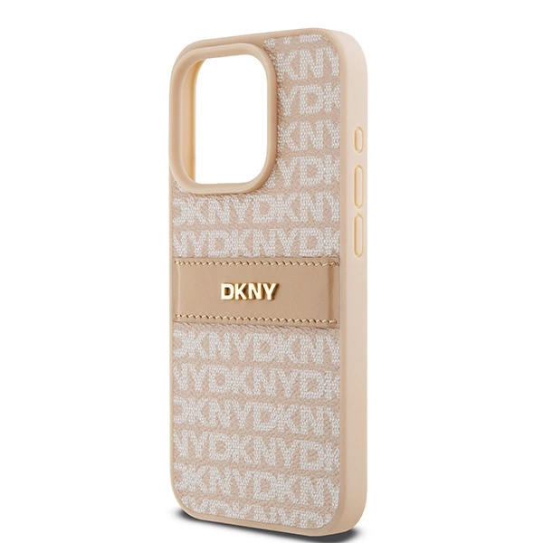 DKNY Leather Mono Stripe & Metal Logo case for iPhone 15 Pro - pinkeng
