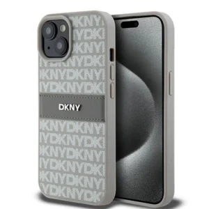 DKNY Leather Mono Stripe & Metal Logo case for iPhone 15 Plus / 14 Plus - beigeeng