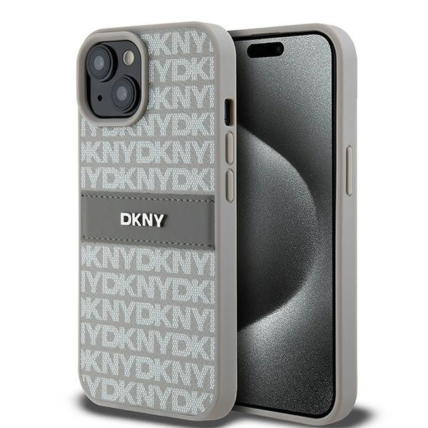 DKNY Leather Mono Stripe & Metal Logo case for iPhone 15 Plus / 14 Plus - beigeeng