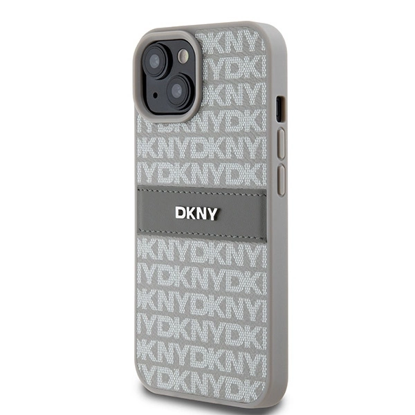 DKNY Leather Mono Stripe & Metal Logo case for iPhone 15 Plus / 14 Plus - beigeeng