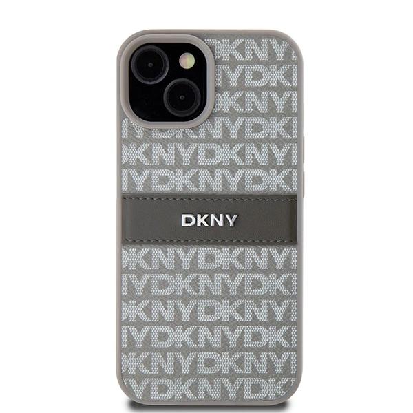 DKNY Leather Mono Stripe & Metal Logo case for iPhone 15 Plus / 14 Plus - beigeeng