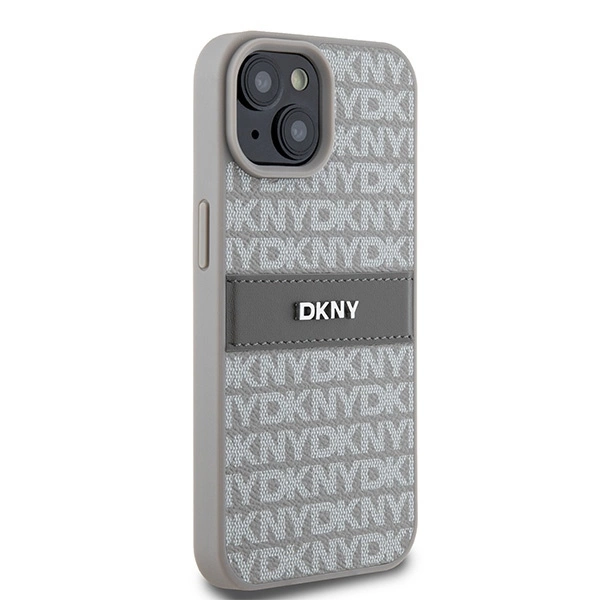 DKNY Leather Mono Stripe & Metal Logo case for iPhone 15 Plus / 14 Plus - beigeeng