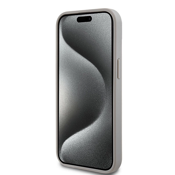 DKNY Leather Mono Stripe & Metal Logo case for iPhone 15 Plus / 14 Plus - beigeeng