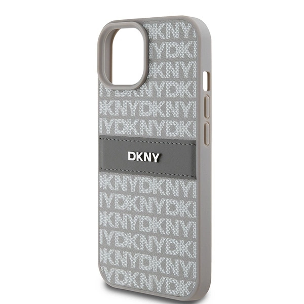 DKNY Leather Mono Stripe & Metal Logo case for iPhone 15 Plus / 14 Plus - beigeeng