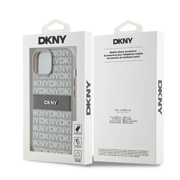 DKNY Leather Mono Stripe & Metal Logo case for iPhone 15 Plus / 14 Plus - beigeeng