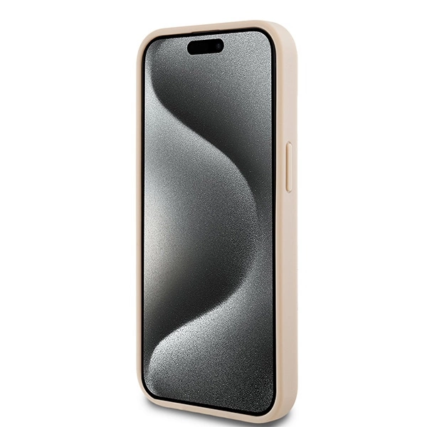 DKNY Leather Mono Stripe & Metal Logo Case for iPhone 15 Plus / 14 Plus - Pinkeng
