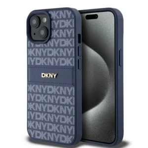 DKNY Leather Mono Stripe & Metal Logo case for iPhone 15 / 14 / 13 - blueeng