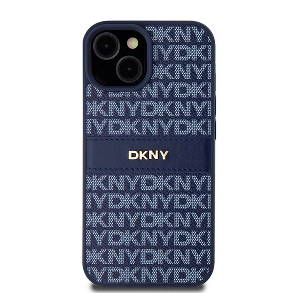 DKNY Leather Mono Stripe & Metal Logo case for iPhone 15 / 14 / 13 - blueeng