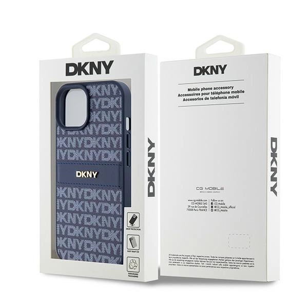 DKNY Leather Mono Stripe & Metal Logo case for iPhone 15 / 14 / 13 - blueeng