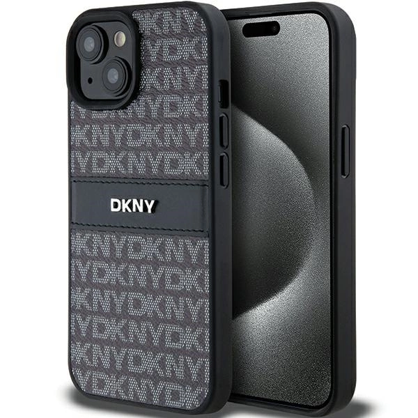 DKNY Leather Mono Stripe & Metal Logo Case for iPhone 15/14/13 - Blackeng