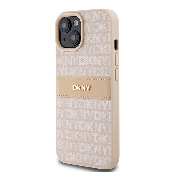 DKNY Leather Mono Stripe & Metal Logo case for iPhone 15 / 14 / 13 - pinkeng