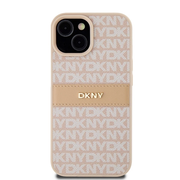 DKNY Leather Mono Stripe & Metal Logo case for iPhone 15 / 14 / 13 - pinkeng