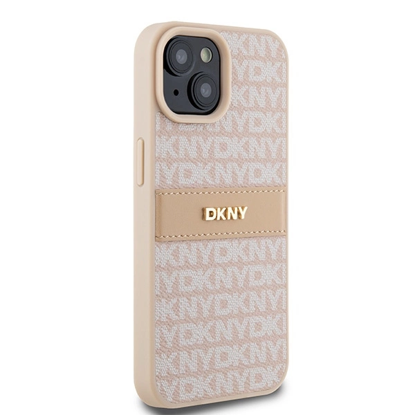 DKNY Leather Mono Stripe & Metal Logo case for iPhone 15 / 14 / 13 - pinkeng