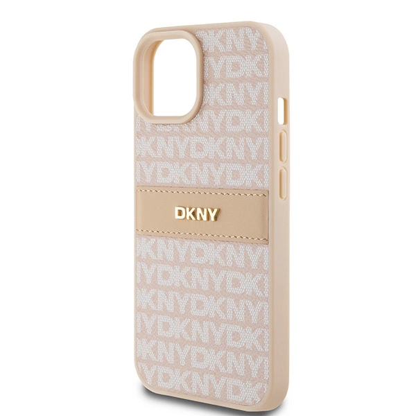 DKNY Leather Mono Stripe & Metal Logo case for iPhone 15 / 14 / 13 - pinkeng