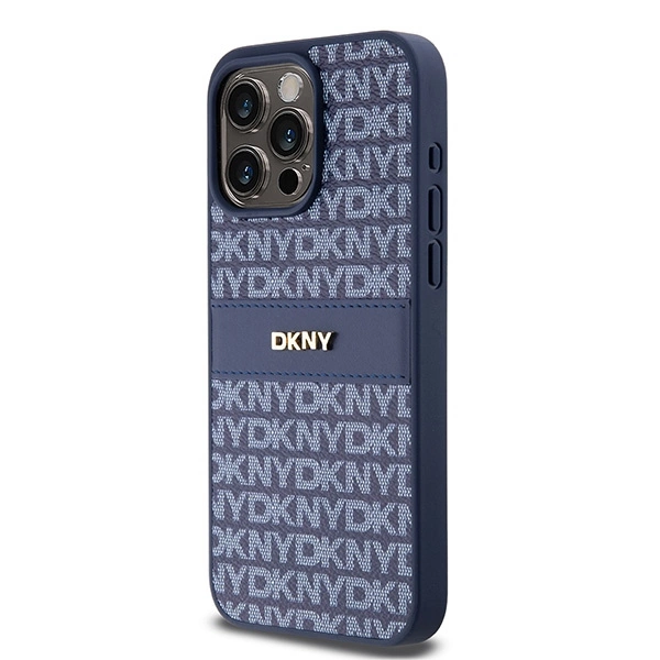 DKNY Leather Mono Stripe & Metal Logo case for iPhone 15 Pro Max - blueeng