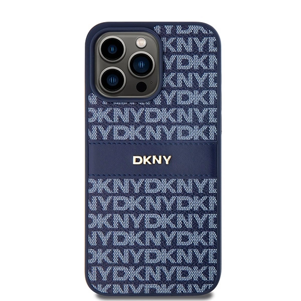 DKNY Leather Mono Stripe & Metal Logo case for iPhone 15 Pro Max - blueeng