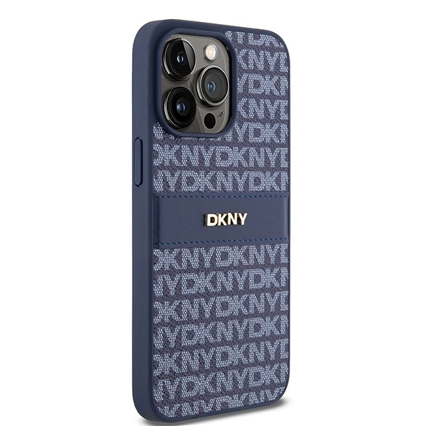 DKNY Leather Mono Stripe & Metal Logo case for iPhone 15 Pro Max - blueeng