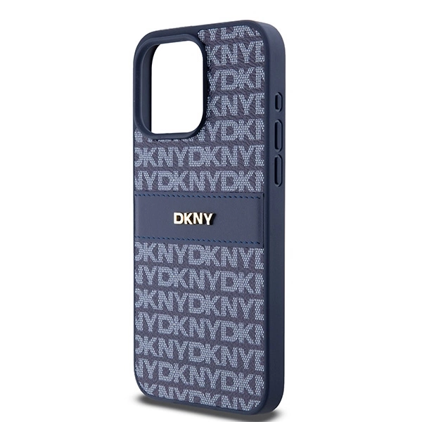 DKNY Leather Mono Stripe & Metal Logo case for iPhone 15 Pro Max - blueeng