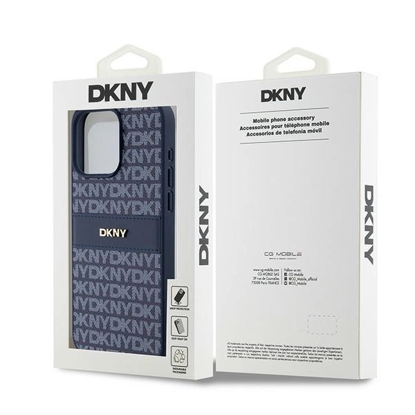 DKNY Leather Mono Stripe & Metal Logo case for iPhone 15 Pro Max - blueeng