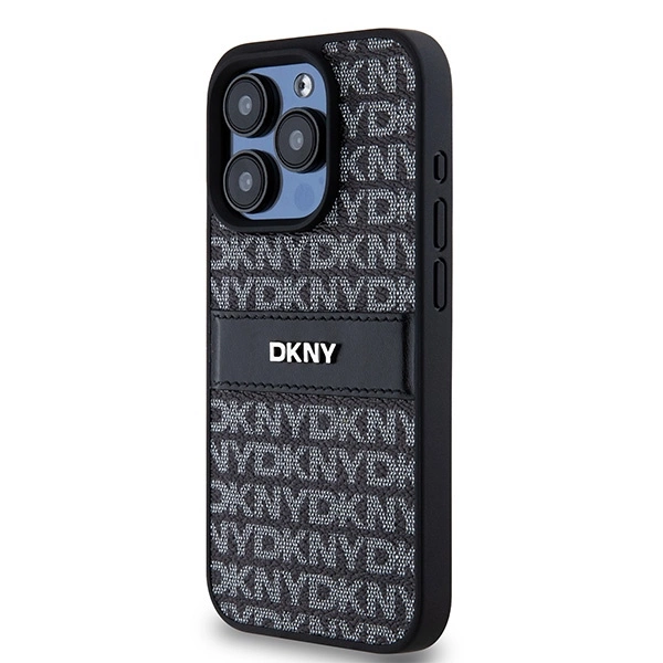 DKNY Leather Mono Stripe & Metal Logo case for iPhone 15 Pro Max - blackeng
