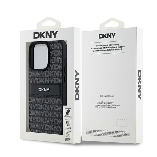 DKNY Leather Mono Stripe & Metal Logo case for iPhone 15 Pro Max - blackeng