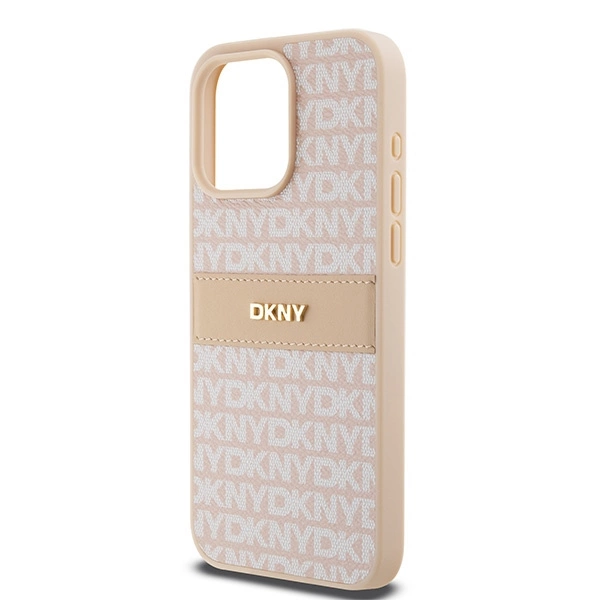 DKNY Leather Mono Stripe & Metal Logo case for iPhone 15 Pro Max - pinkeng