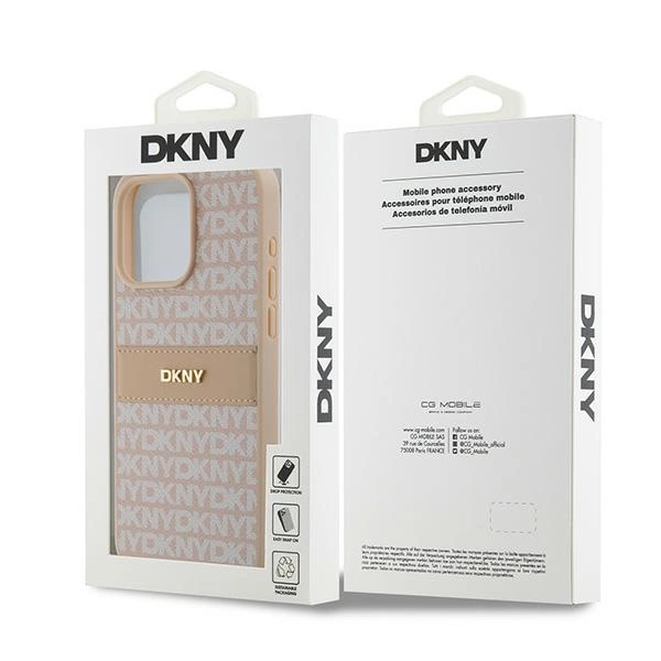 DKNY Leather Mono Stripe & Metal Logo case for iPhone 15 Pro Max - pinkeng