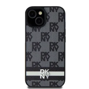 DKNY Leather Checkered Mono Pattern & Printed Stripes Case for Samsung Galaxy S24 Ultra - Blackeng