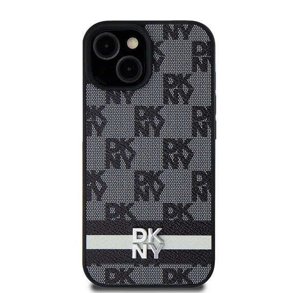 DKNY Leather Checkered Mono Pattern & Printed Stripes Case for Samsung Galaxy S24 Ultra - Blackeng