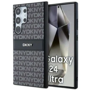 DKNY Leather Mono Stripe & Metal Logo case for Samsung Galaxy S24 Ultra - blackeng