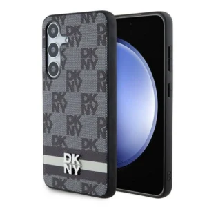 DKNY Leather Checkered Mono Pattern & Printed Stripes Case for Samsung Galaxy S24 - Blackeng