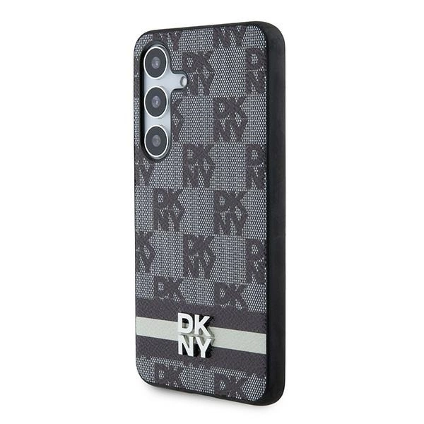 DKNY Leather Checkered Mono Pattern & Printed Stripes Case for Samsung Galaxy S24 - Blackeng