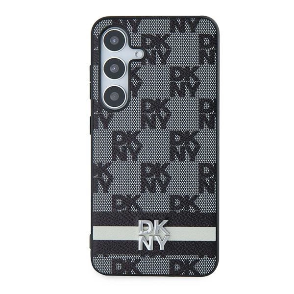 DKNY Leather Checkered Mono Pattern & Printed Stripes Case for Samsung Galaxy S24 - Blackeng