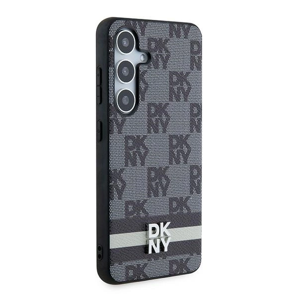 DKNY Leather Checkered Mono Pattern & Printed Stripes Case for Samsung Galaxy S24 - Blackeng