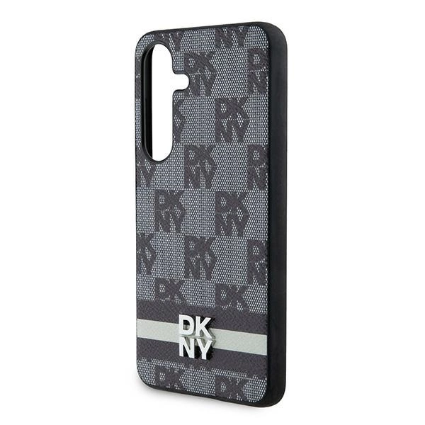 DKNY Leather Checkered Mono Pattern & Printed Stripes Case for Samsung Galaxy S24 - Blackeng